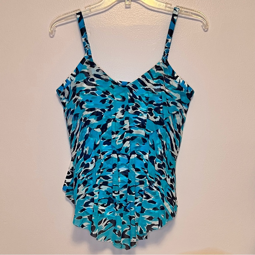 NWOT Mazu Swim Blue/White Leopard Tiered Drape Tankini Top